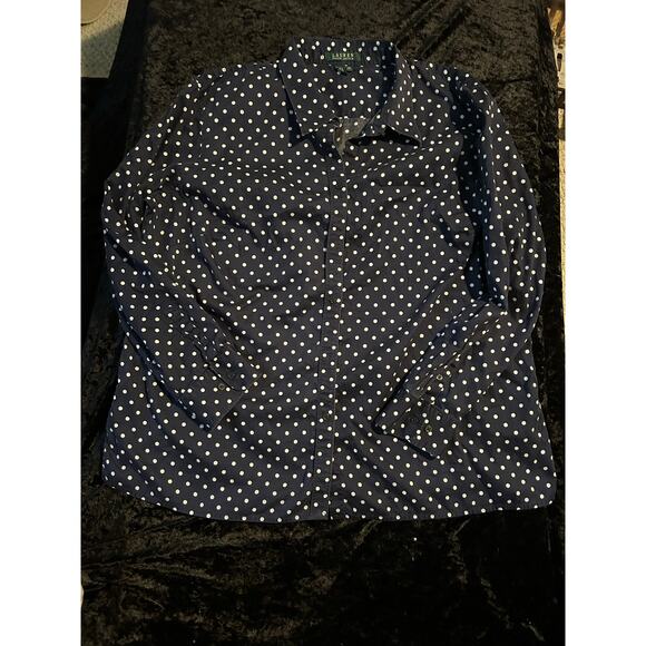 Plus Size Lauren Ralph Lauren 2x Navy White Polko Dot Quiet Luxury Classic - Picture 1 of 8